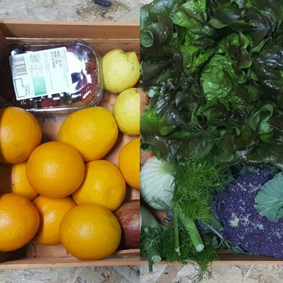 Cesto di frutta e verdura fresca Cesto di frutta e verdura fresca